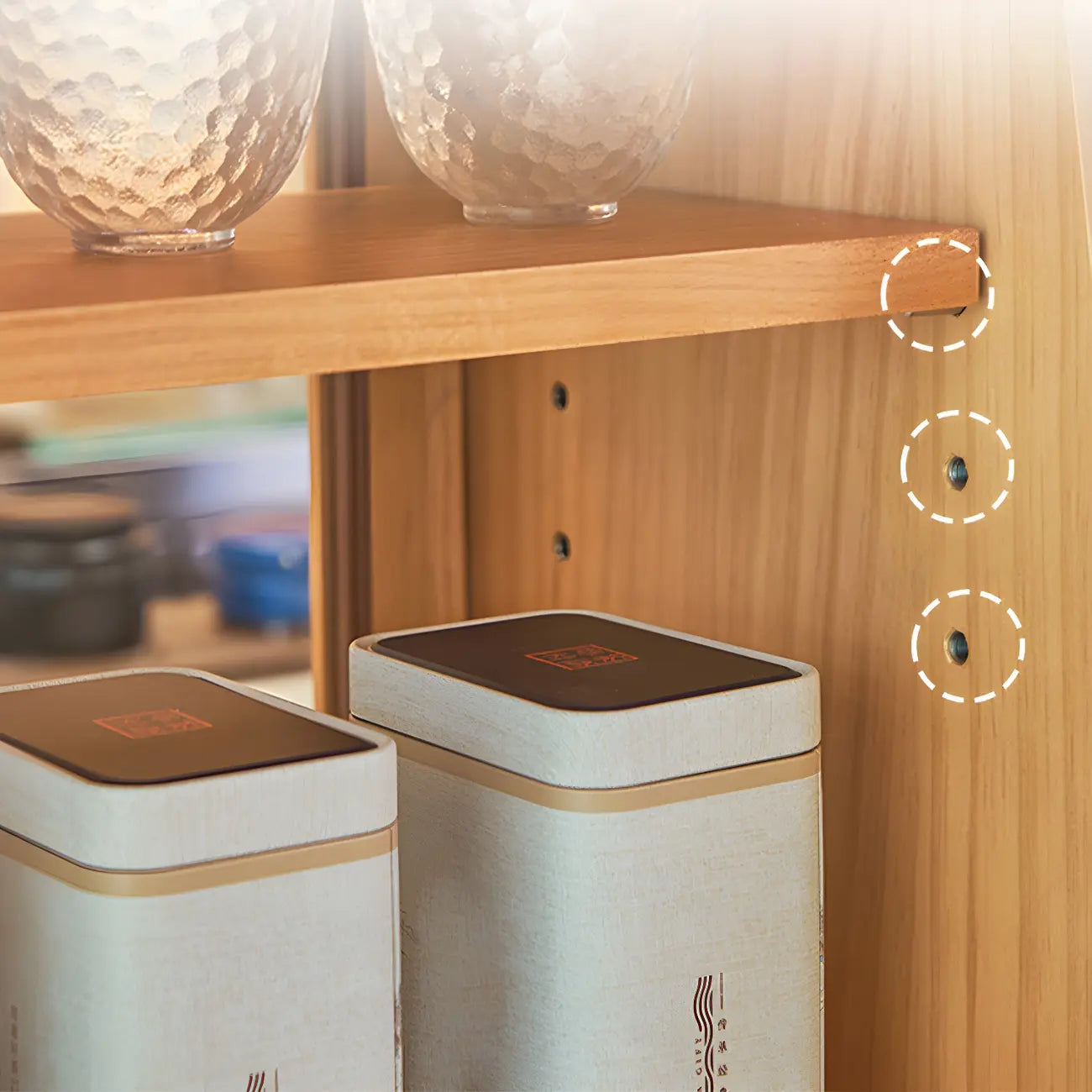 Simple Natural Glass Doors Wood Short China Cabinet