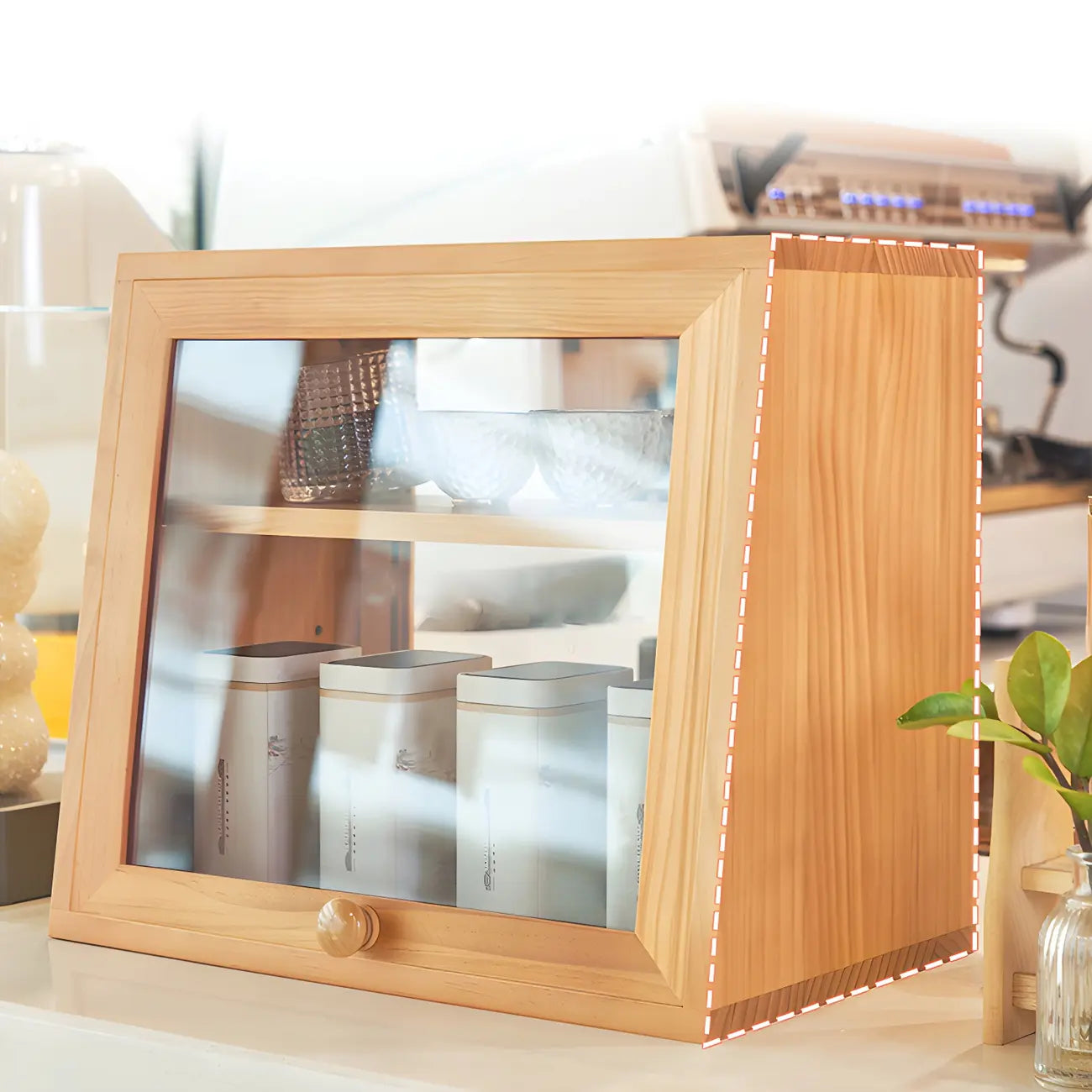 Simple Natural Glass Doors Wood Short China Cabinet