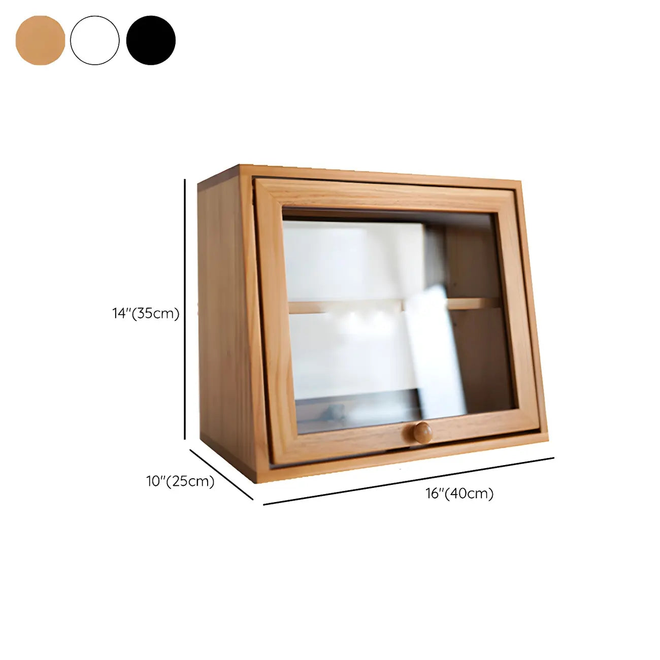 Simple Natural Glass Doors Wood Short China Cabinet