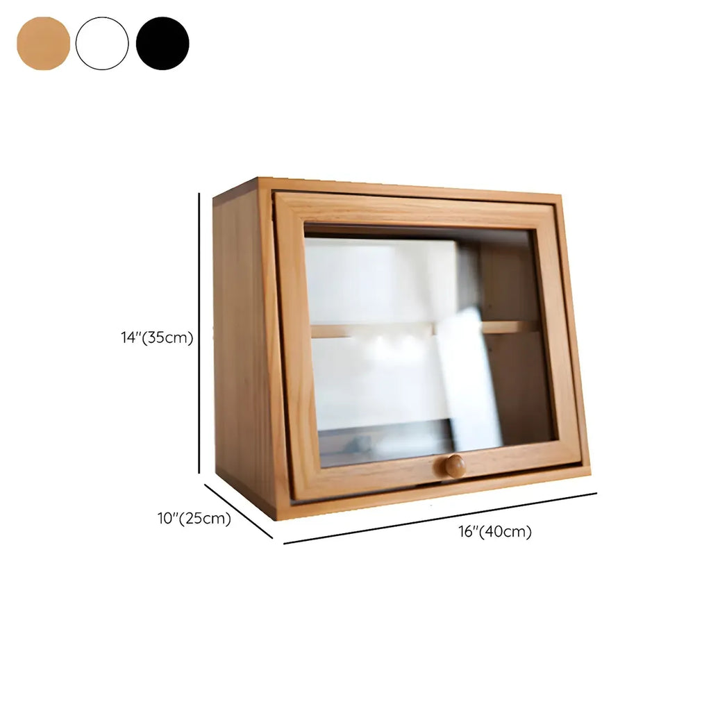 Simple Natural Glass Doors Wood Short China Cabinet