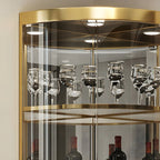 Glam Glossy Glass Gold Metal Rounded Display Corner Cabinet