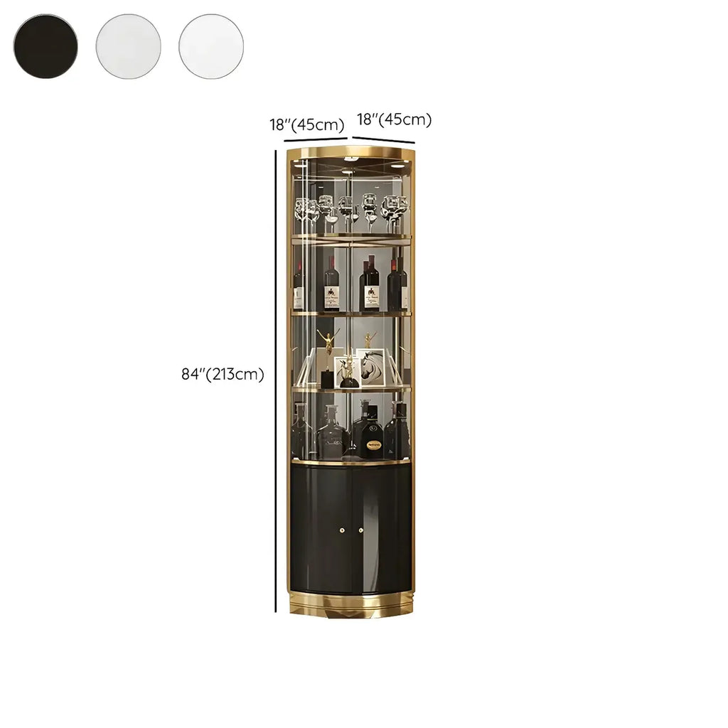 Glam Glossy Glass Gold Metal Rounded Display Corner Cabinet