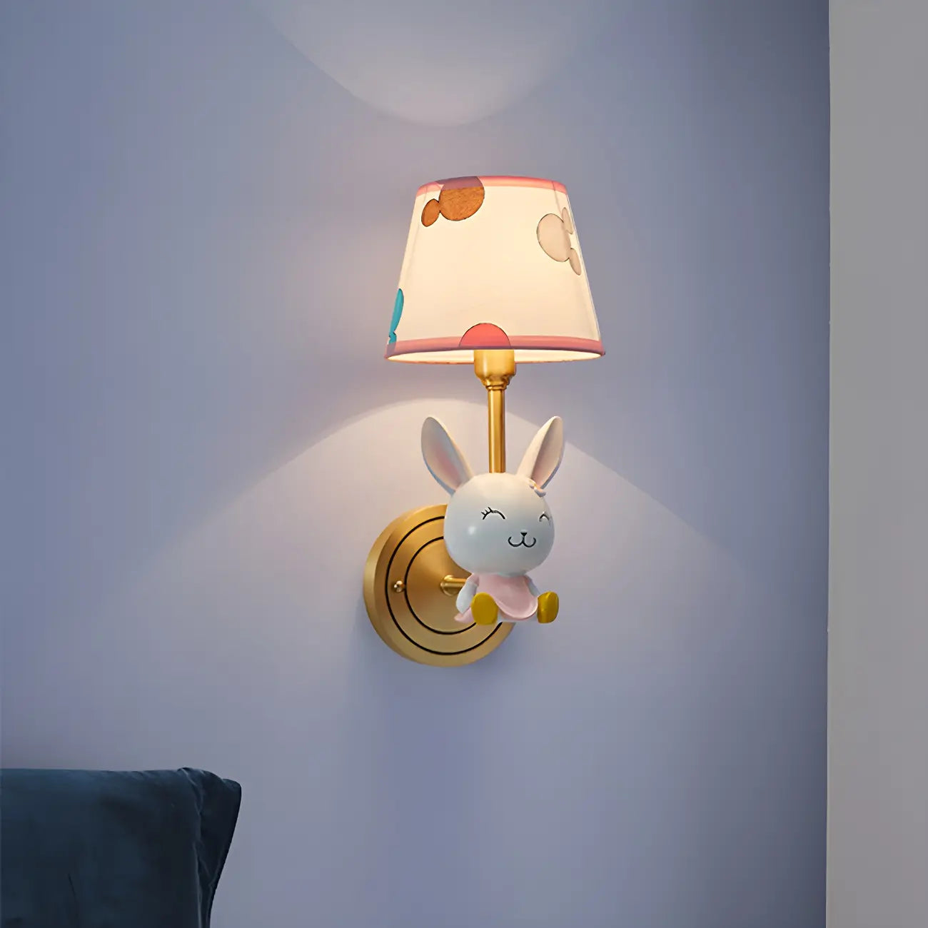 Kids Bunny LED Wall Sconce with Fabric Shade for Bedroom