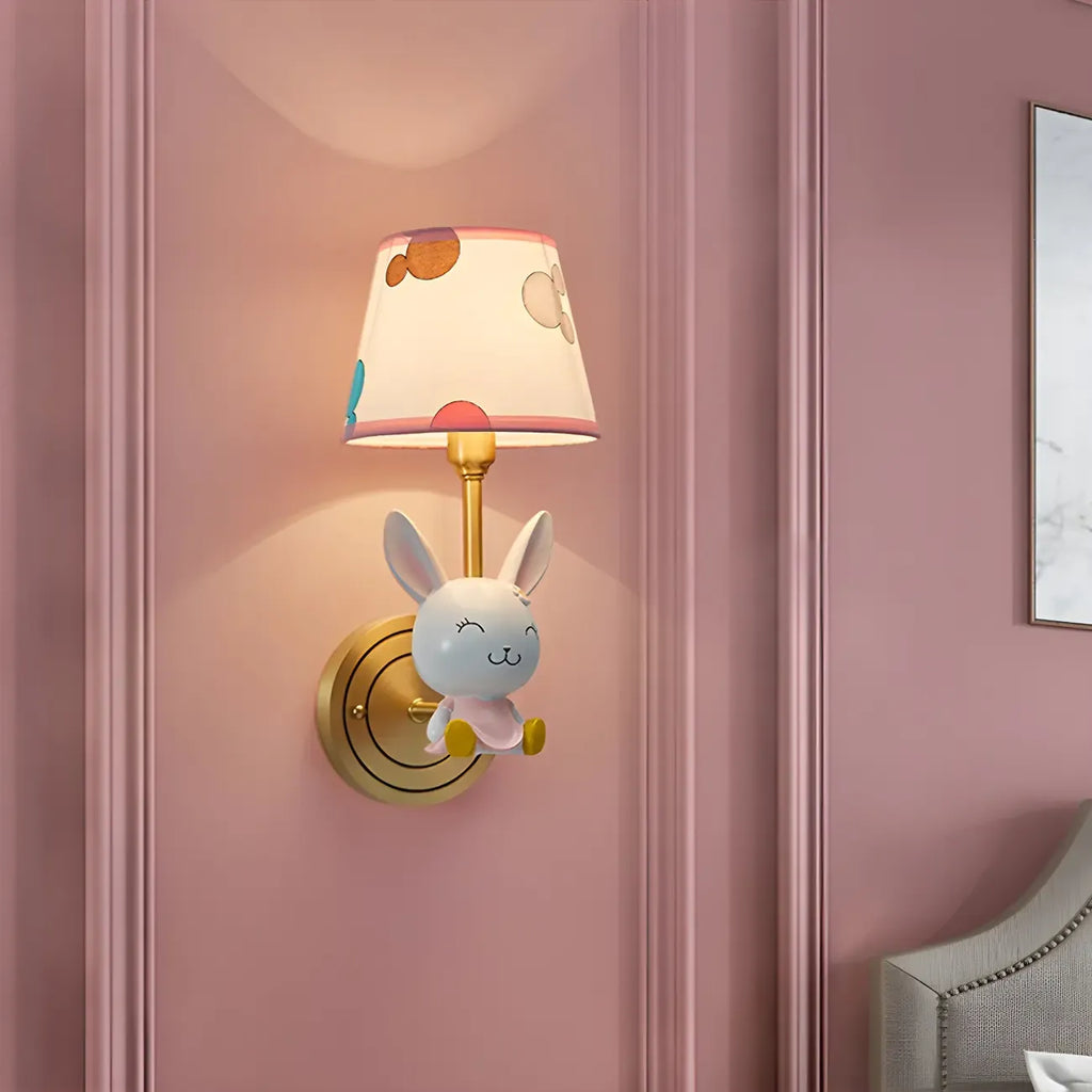 Kids Bunny LED Wall Sconce with Fabric Shade for Bedroom