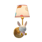 Kids Bunny LED Wall Sconce with Fabric Shade for Bedroom