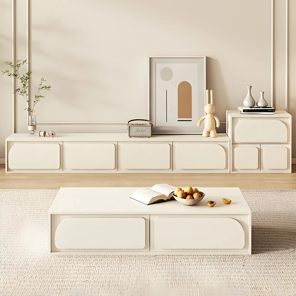 79 White Modern Wood Cable Management TV Stand with Legs