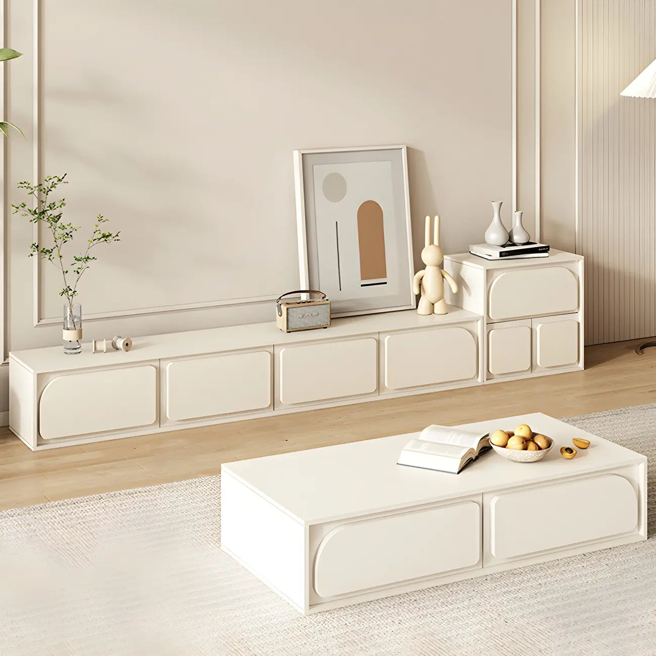 79 White Modern Wood Cable Management TV Stand with Legs