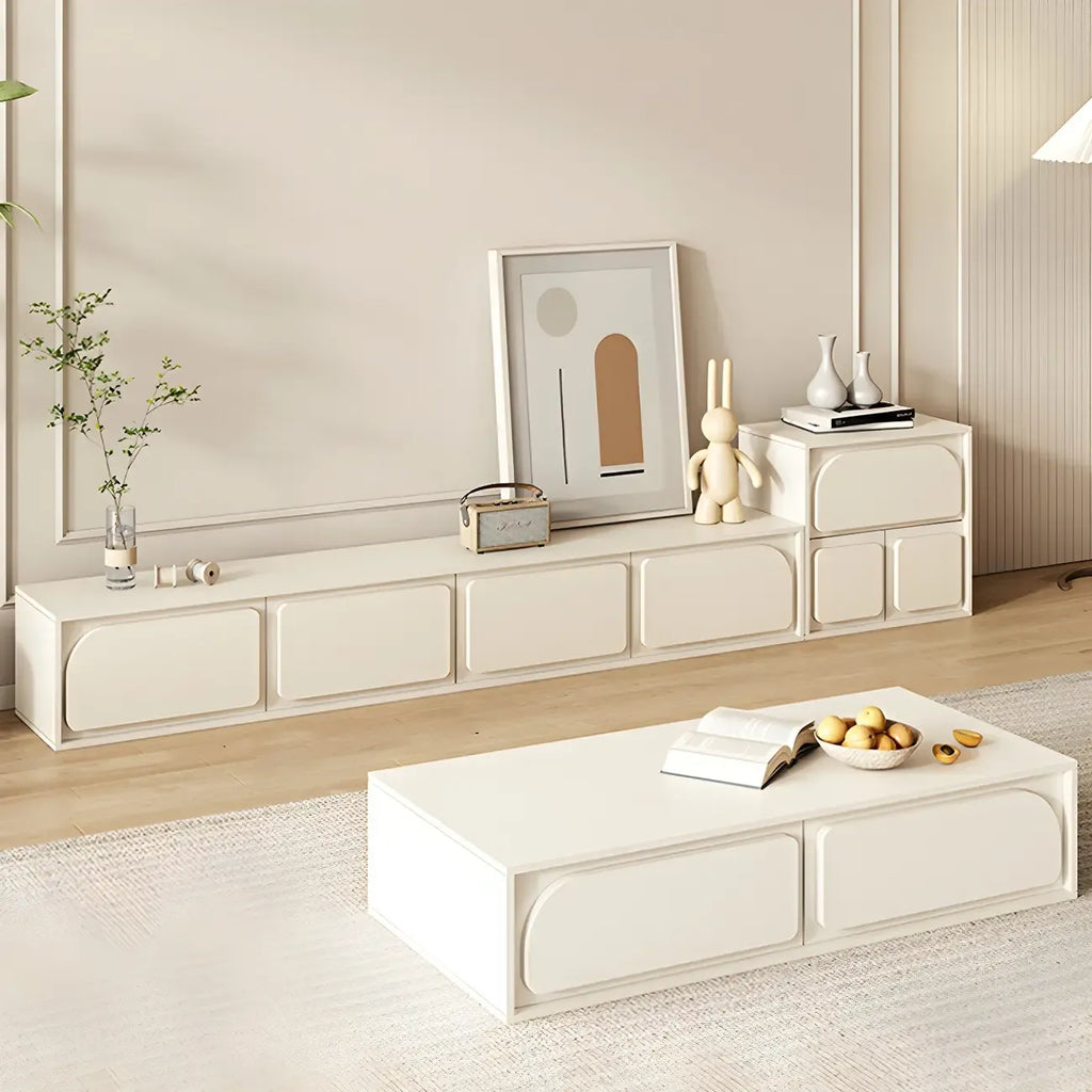 79 White Modern Wood Cable Management TV Stand with Legs