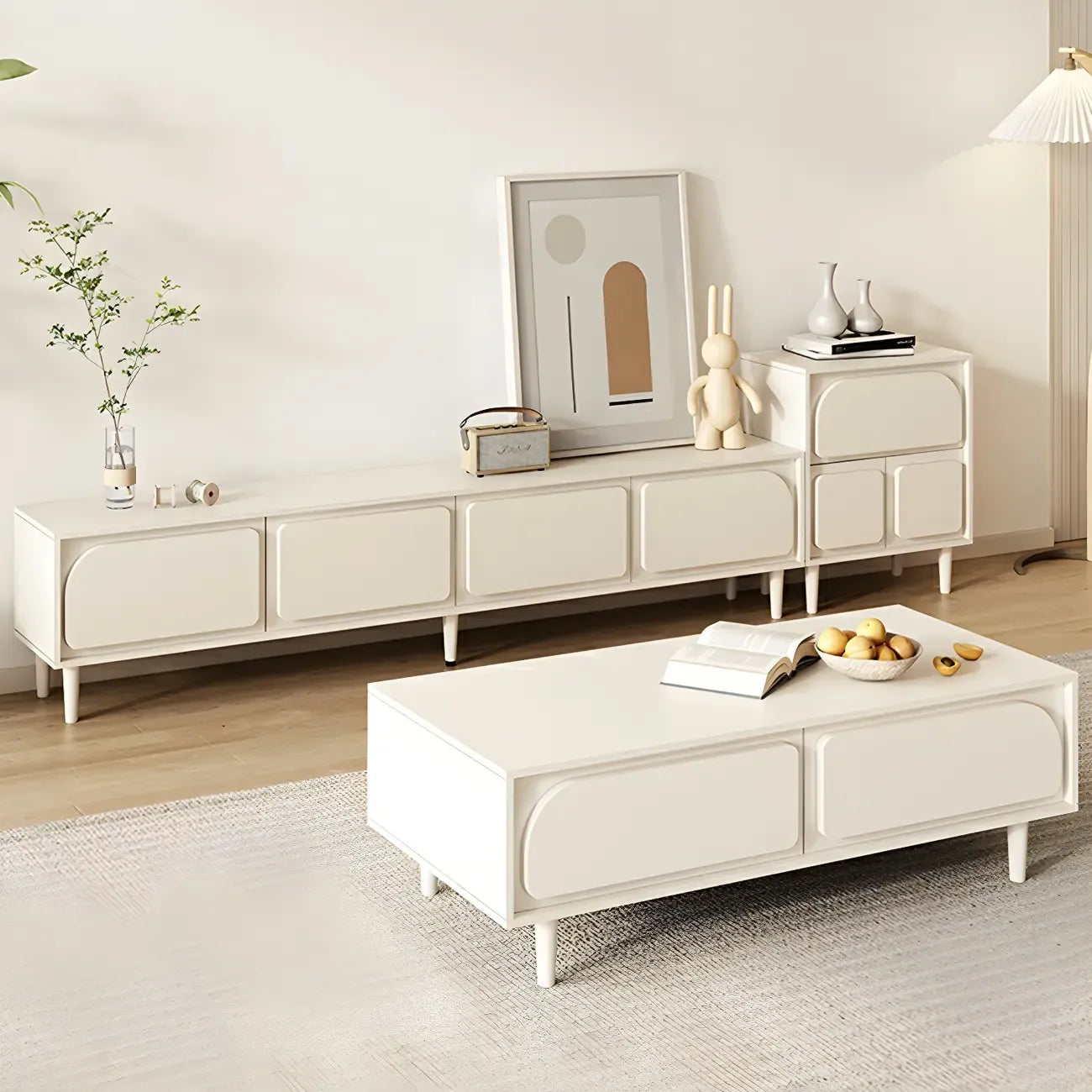 79 White Modern Wood Cable Management TV Stand with Legs