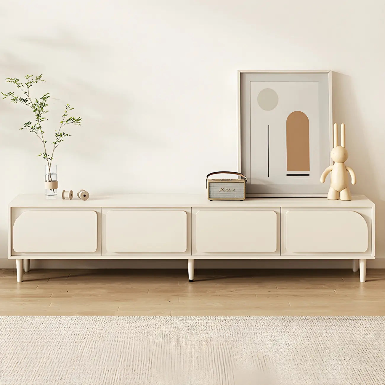 79 White Modern Wood Cable Management TV Stand with Legs