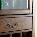 Mid-Century Modern Brown Wood Wine Cabinet with Glass Door