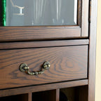 Mid-Century Modern Brown Wood Wine Cabinet with Glass Door
