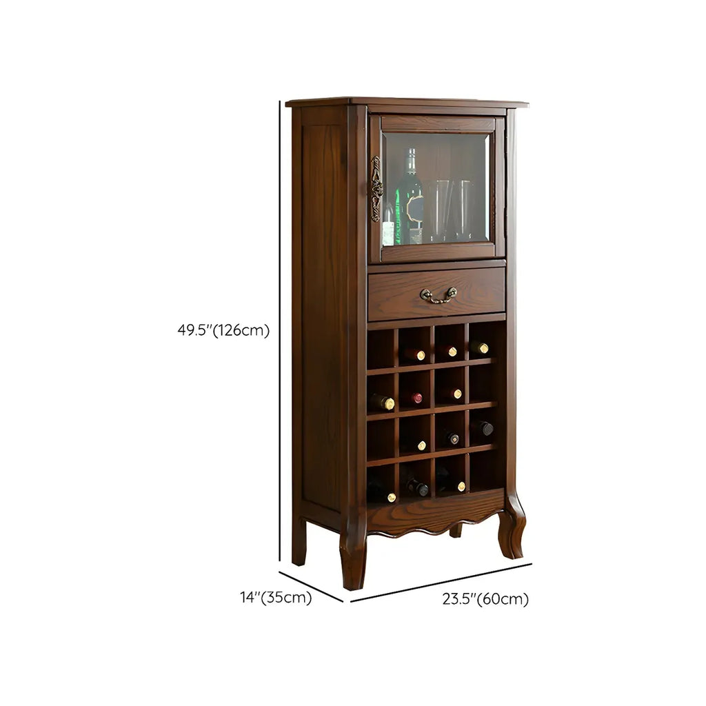 Mid-Century Modern Brown Wood Wine Cabinet with Glass Door