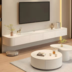 Modern Stone Floating TV Stand with Storage in White