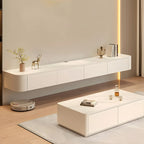 Modern Stone Floating TV Stand with Storage in White
