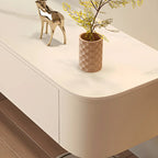 Modern Stone Floating TV Stand with Storage in White