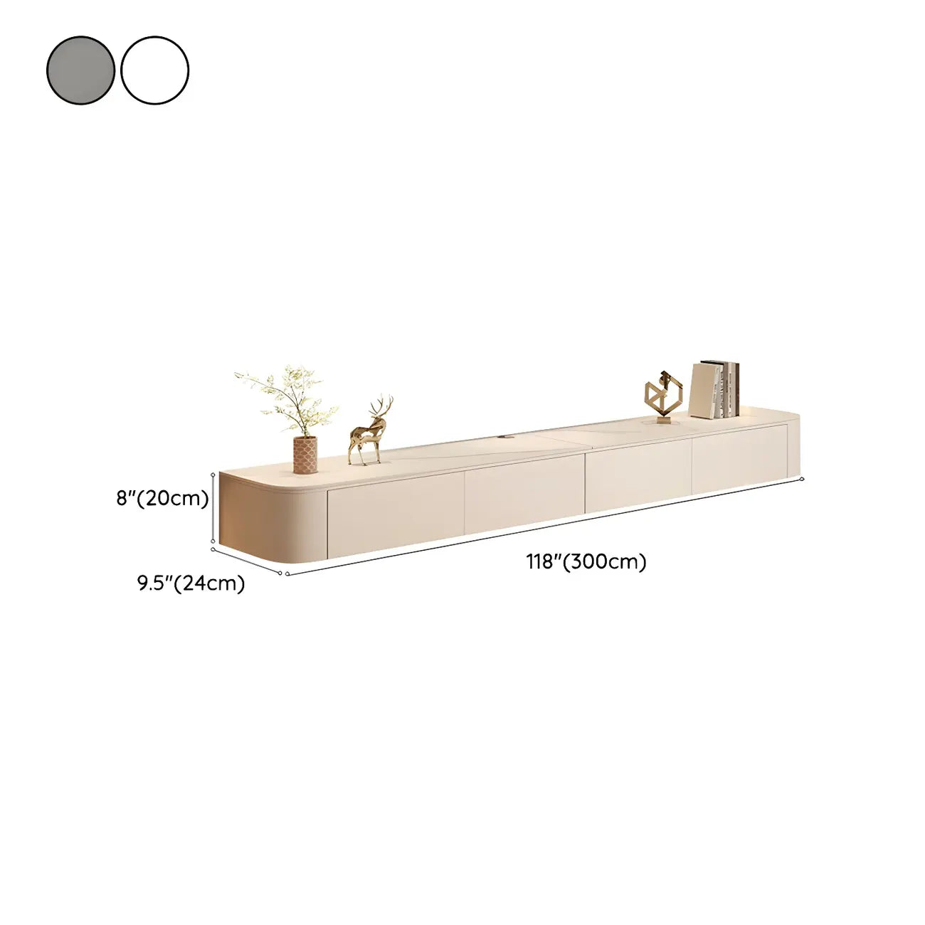 Modern Stone Floating TV Stand with Storage in White