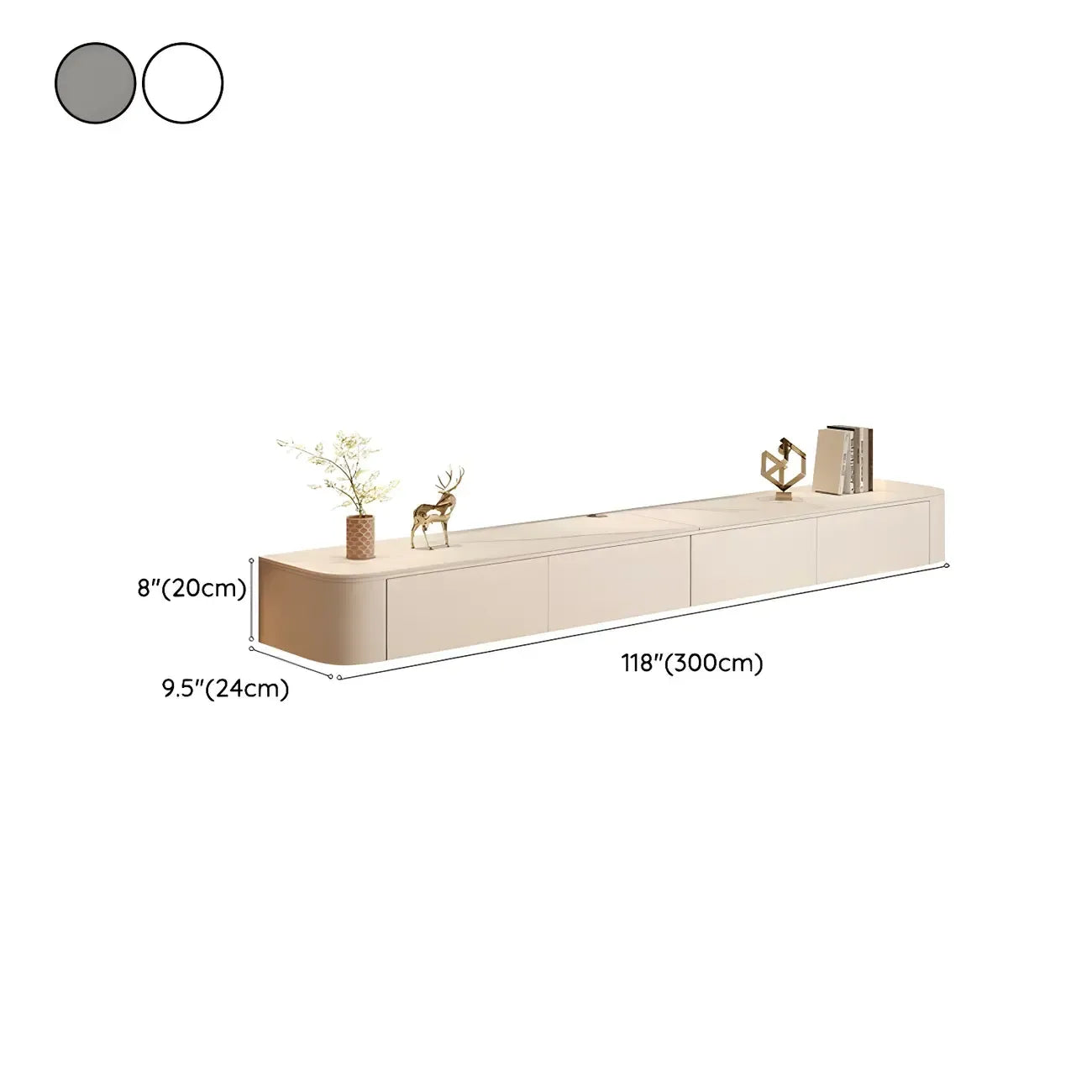 Modern Stone Floating TV Stand with Storage in White