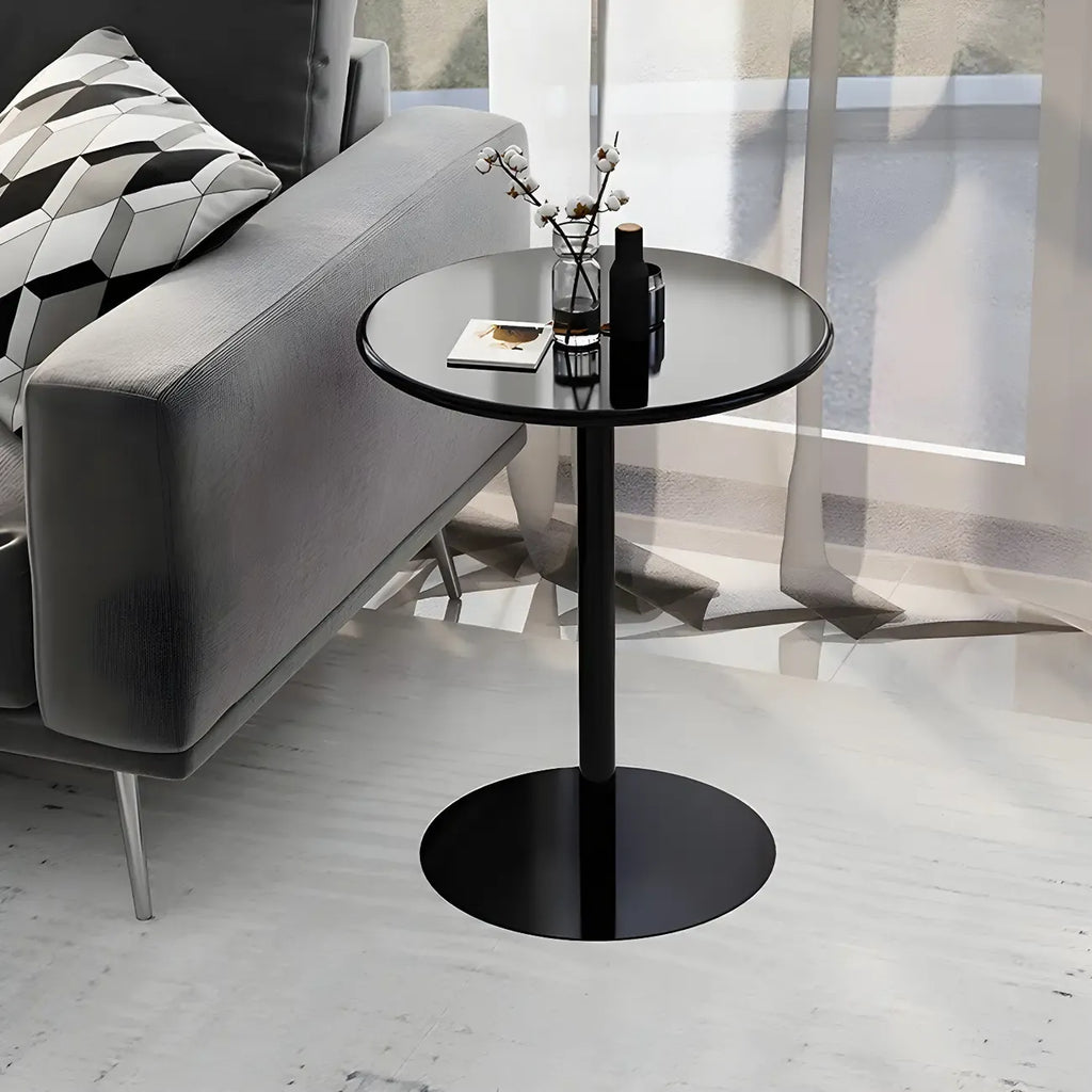Contemporary Black Metal Pedestal Round End Table