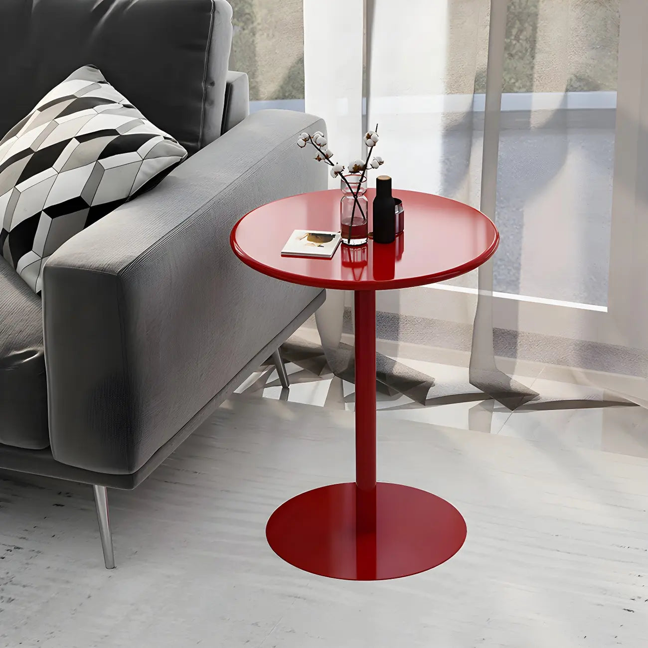 Contemporary Black Metal Pedestal Round End Table