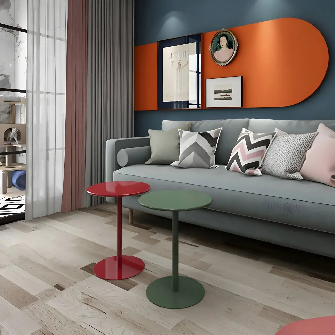 Contemporary Black Metal Pedestal Round End Table