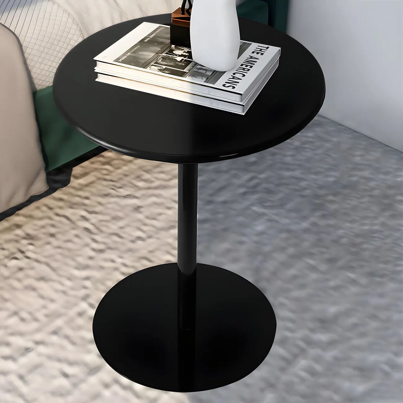 Contemporary Black Metal Pedestal Round End Table