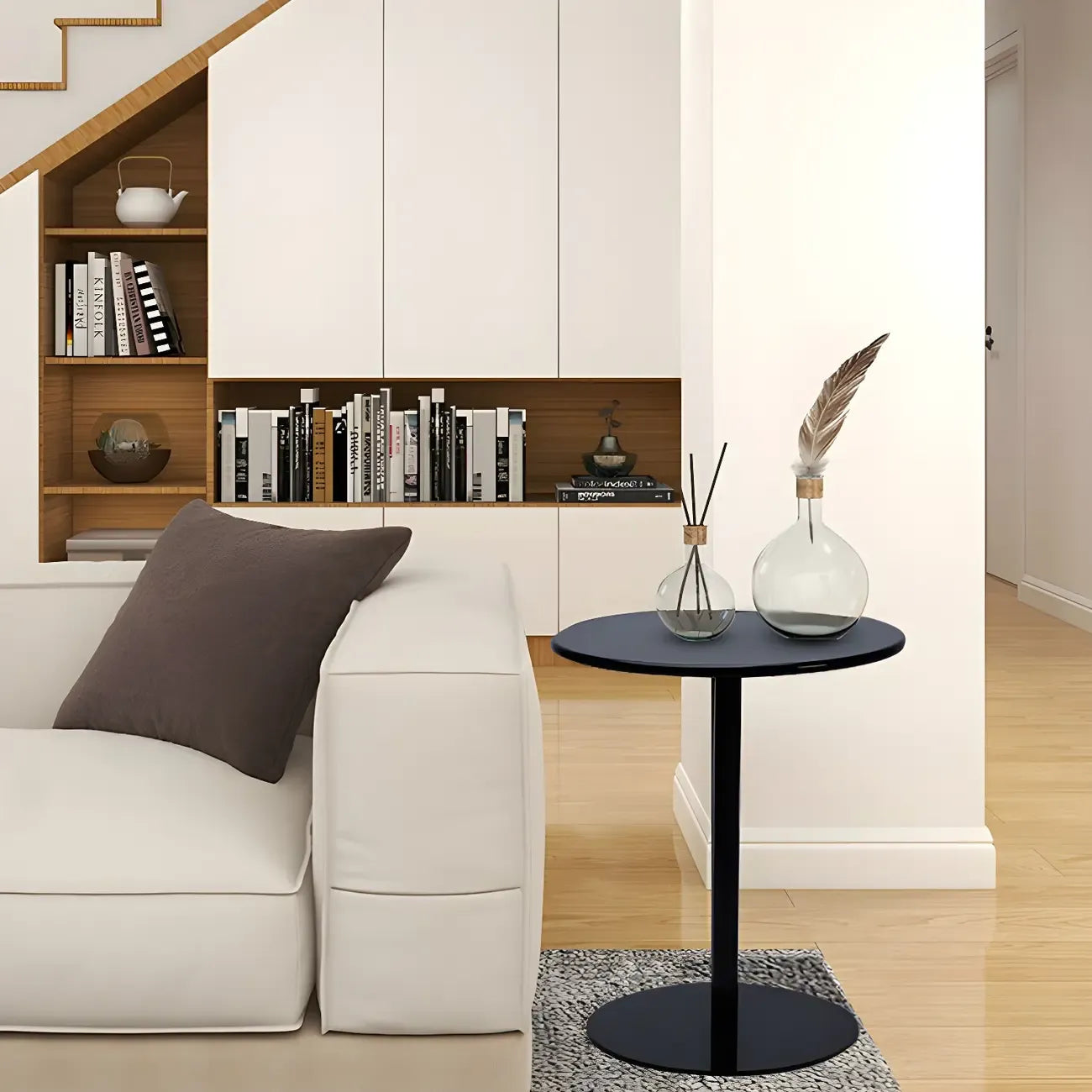 Contemporary Black Metal Pedestal Round End Table