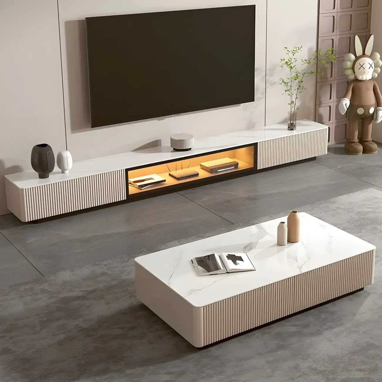 63 Champagne Modern Stone TV Stand with Cable Management