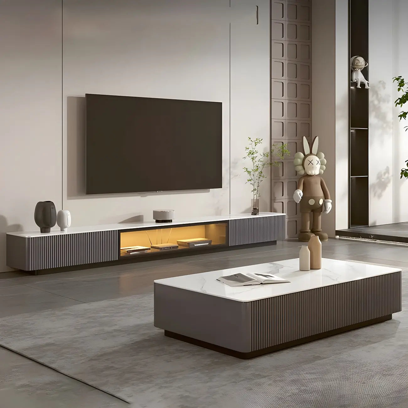 63 Champagne Modern Stone TV Stand with Cable Management