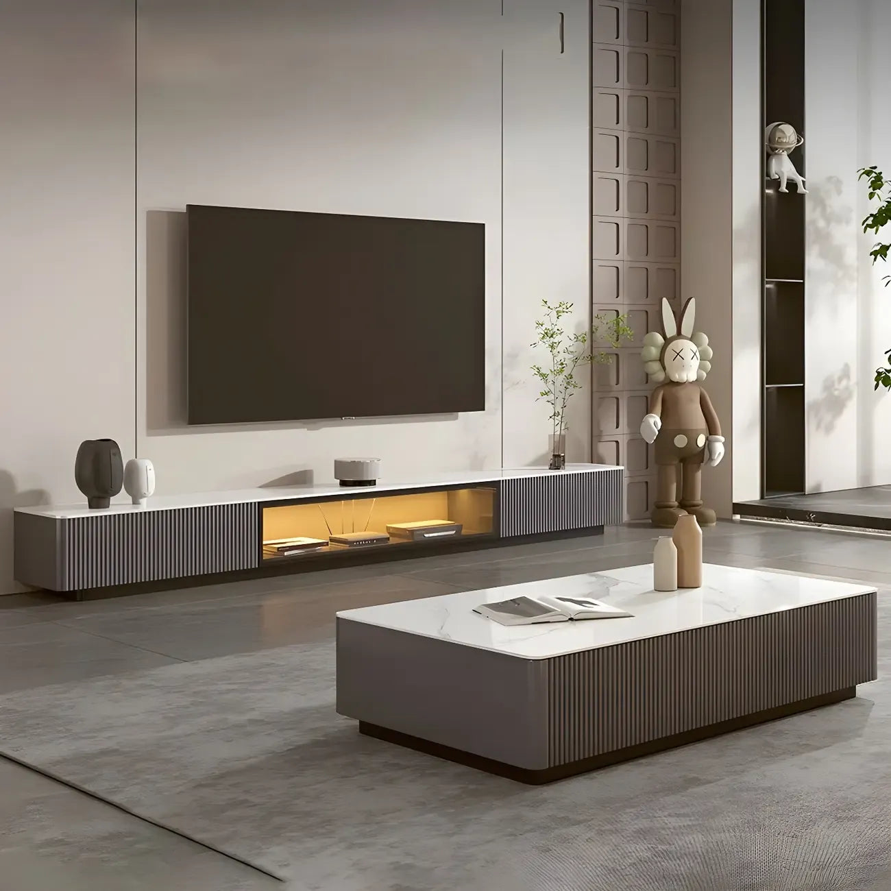 63 Champagne Modern Stone TV Stand with Cable Management