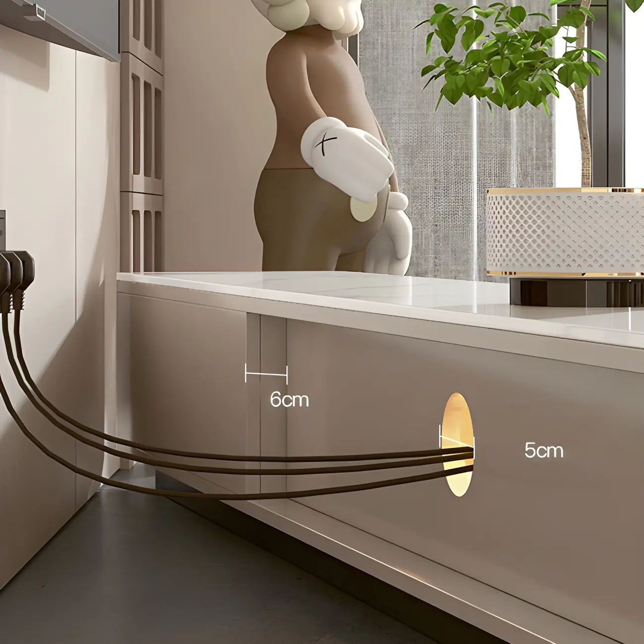 63 Champagne Modern Stone TV Stand with Cable Management