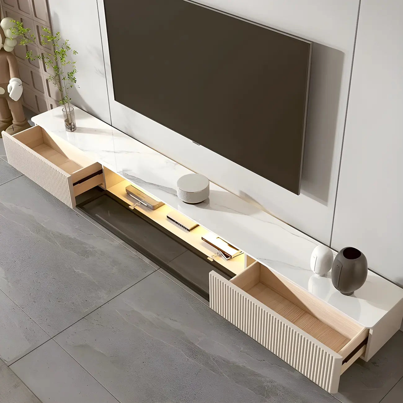 63 Champagne Modern Stone TV Stand with Cable Management