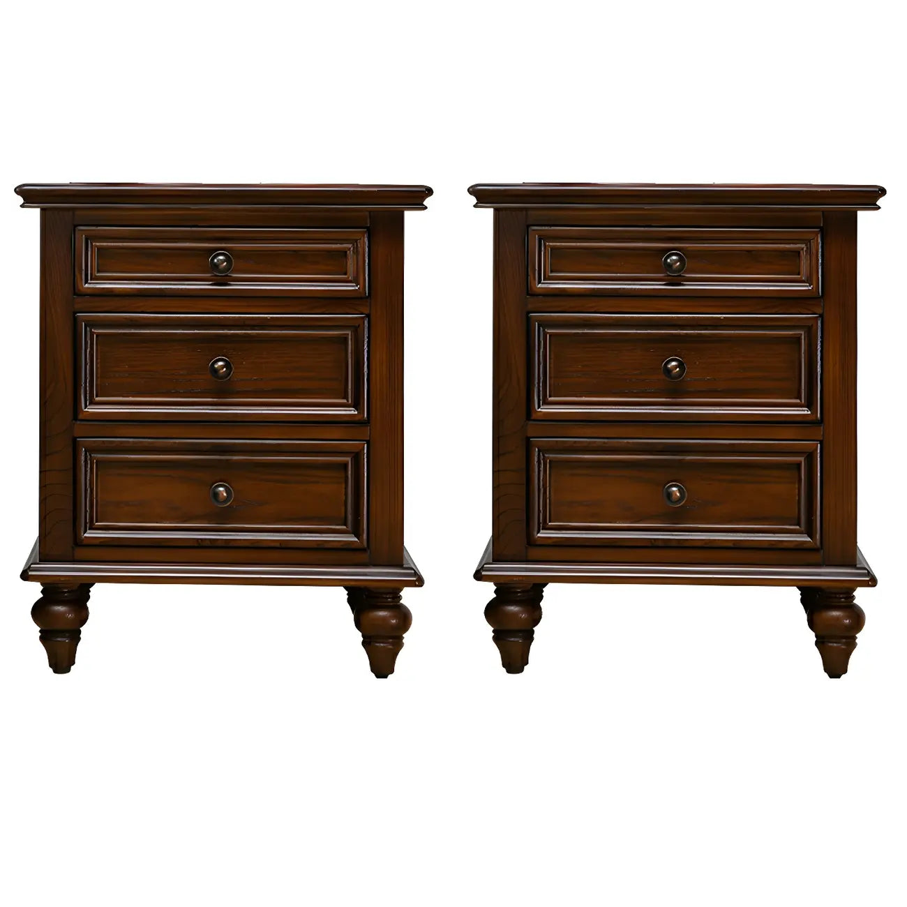 Compact Dark Walnut 3-Drawer Wood Nightstand