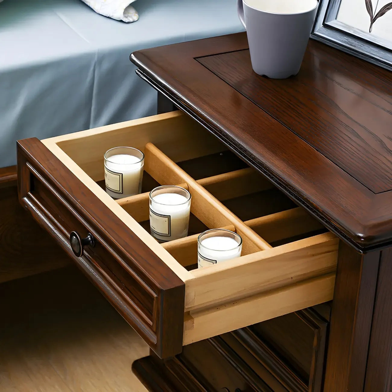 Compact Dark Walnut 3-Drawer Wood Nightstand